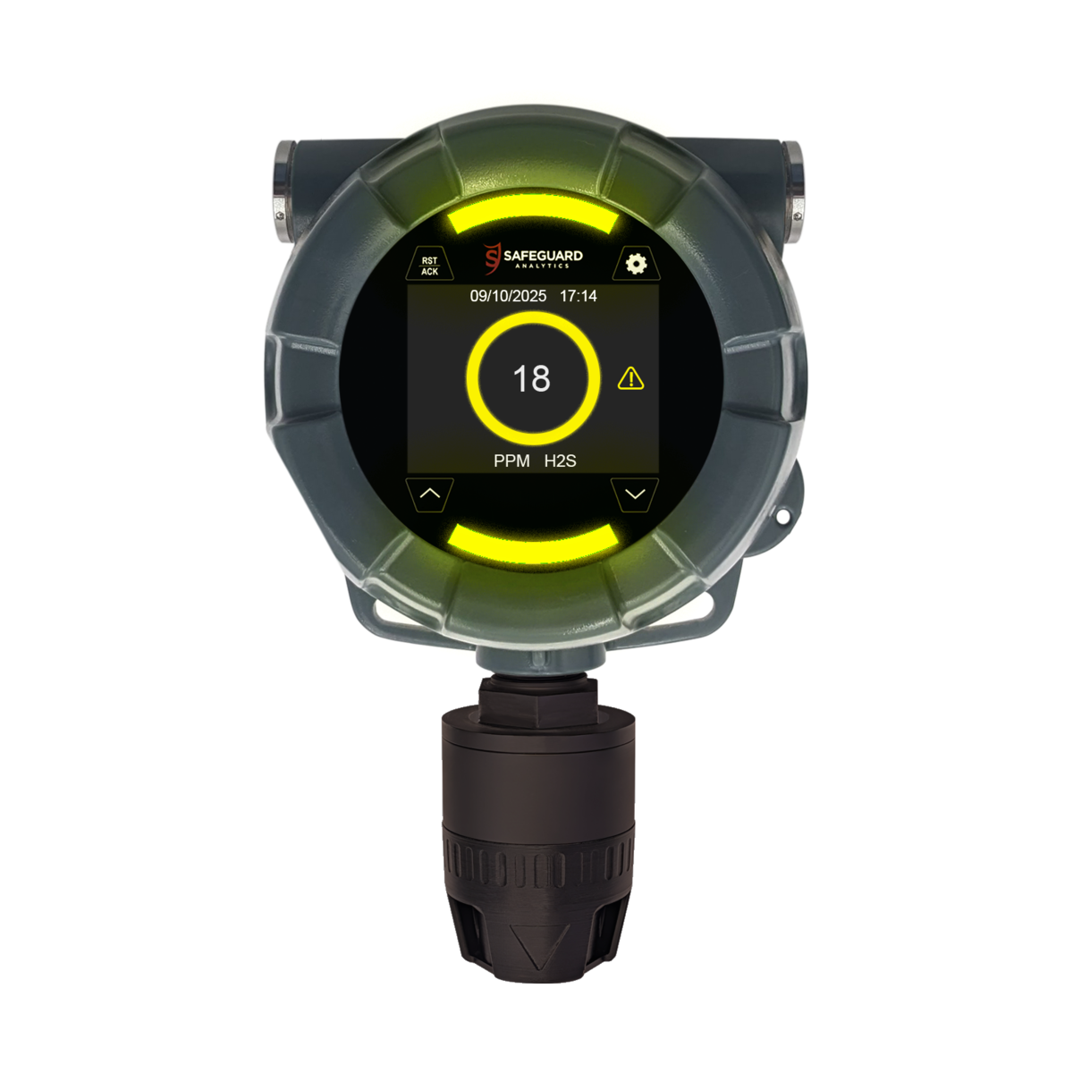 SA-220NH yellow warning status ring showing 18 ppm H2S