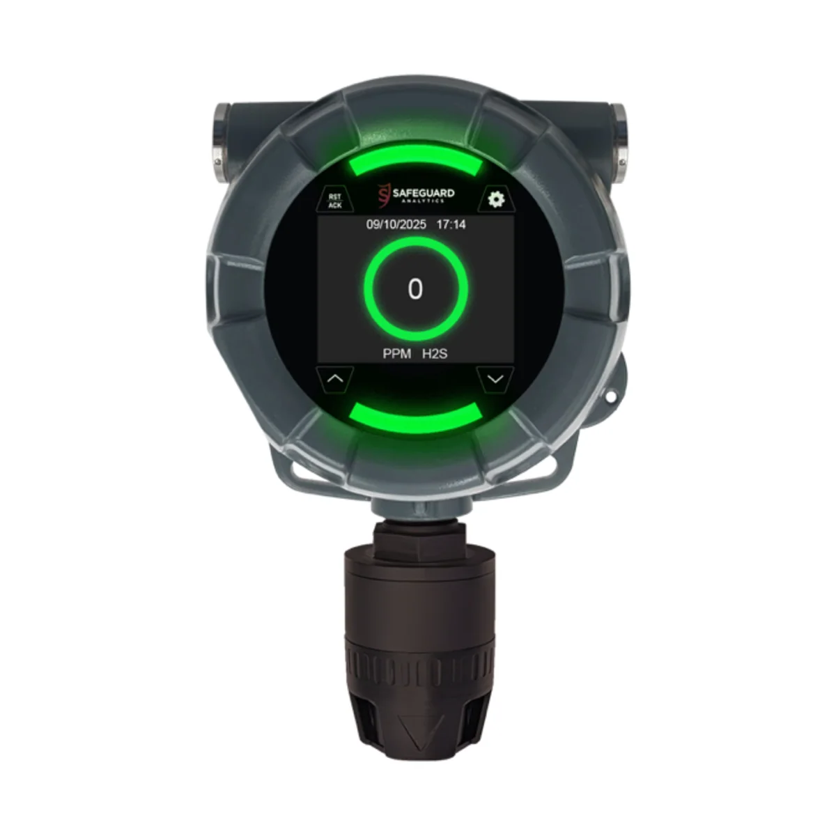 SA-220NH non-hazardous gas detector with green normal-status LED ring and full-color TFT display