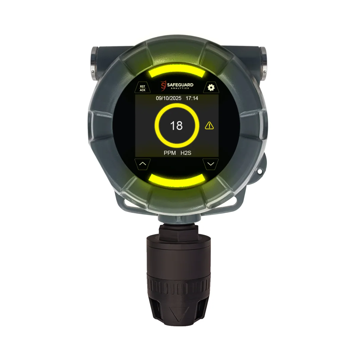 SA-220NH yellow warning status ring showing 18 ppm H2S