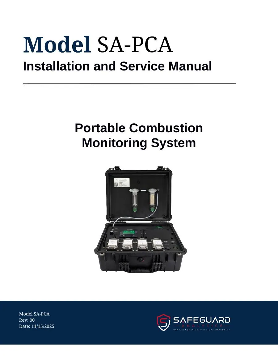 SA-PCA Portable Combustion Analyzer Portable Combustion Monitoring System Manual cover page