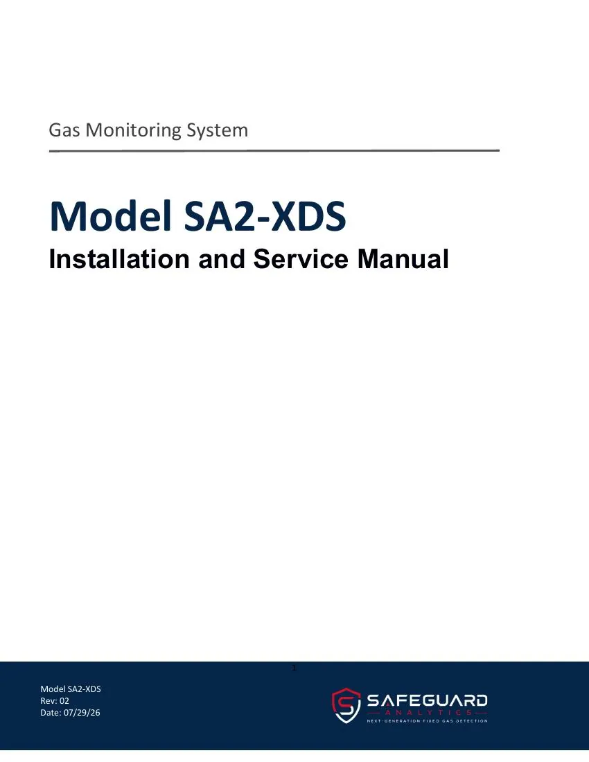 SA2-XDS Diffusion Multi-Sensor System Installation & Service Manual cover page