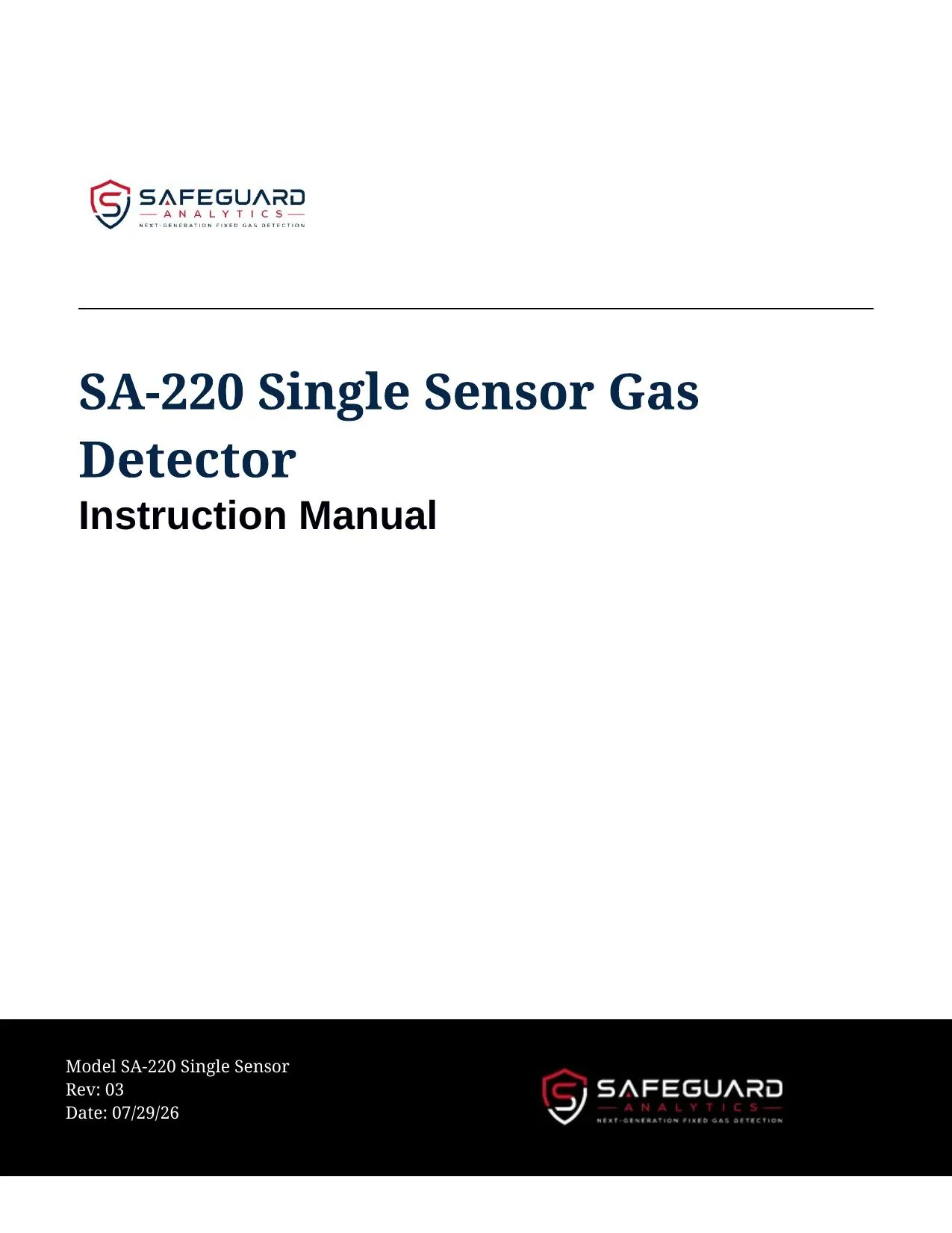 SA-220 Fixed Gas Detector Instruction Manual cover page